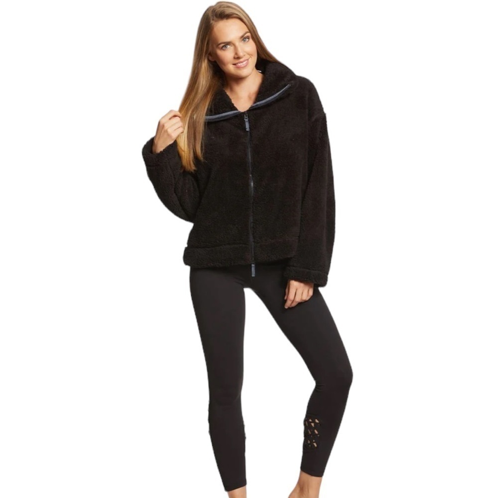 Free‎ People Dazed Hi Neck Zip Sherpa Jacket Black Large - Picture 2 of 16
